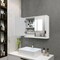White MDF Double Mirrored Wall Cabinet with Hidden Storage and Modern Design